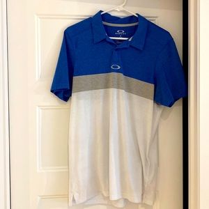 Oakley blue and white golf polo.